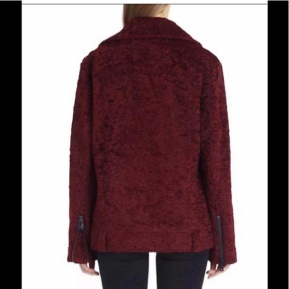 Burgundy Faux Fur Zip Biker Jacket - Picture 4 of 7